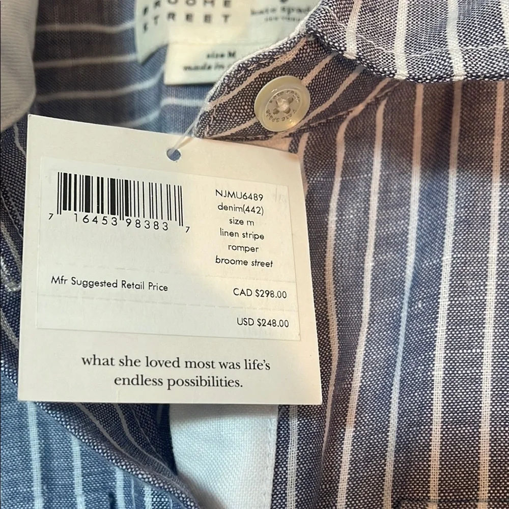 Kate Spade Linen Broom Street Blue Striped Sleeveless Romper